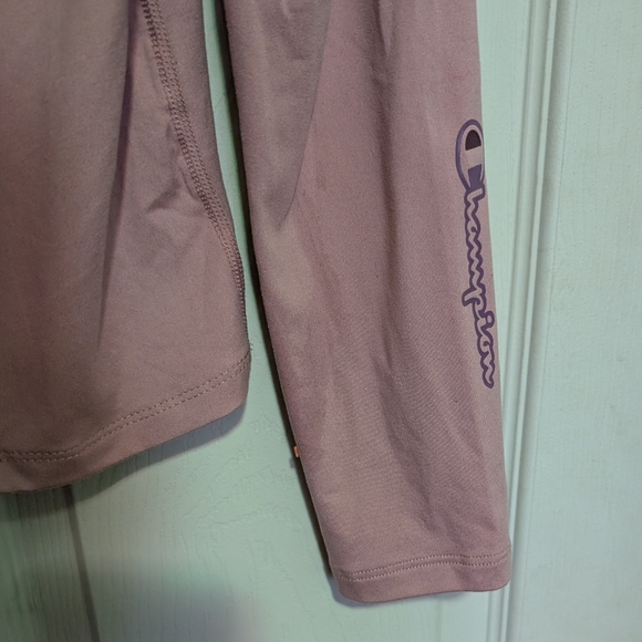 Champion Mauve Pink Long Sleeve Shirt XS Stretchy Cutout Embroidered Logo Sporty - Picture 7 of 7